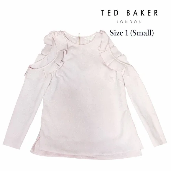 Ted Baker London Steffe Cold Shoulder Ruffle Top Dusty Pink Size 1 Small - Picture 1 of 9